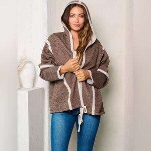 Double Zero Women’s Spicy Small Mocha Brown Cardigan Hoodie Sweater Lagenlook S
